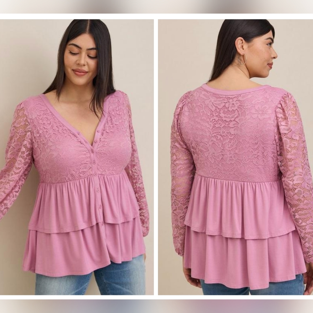 TORRID, NWOT, Babydoll, Lace, Super Soft Mix, Button-Down Top, Size 3X